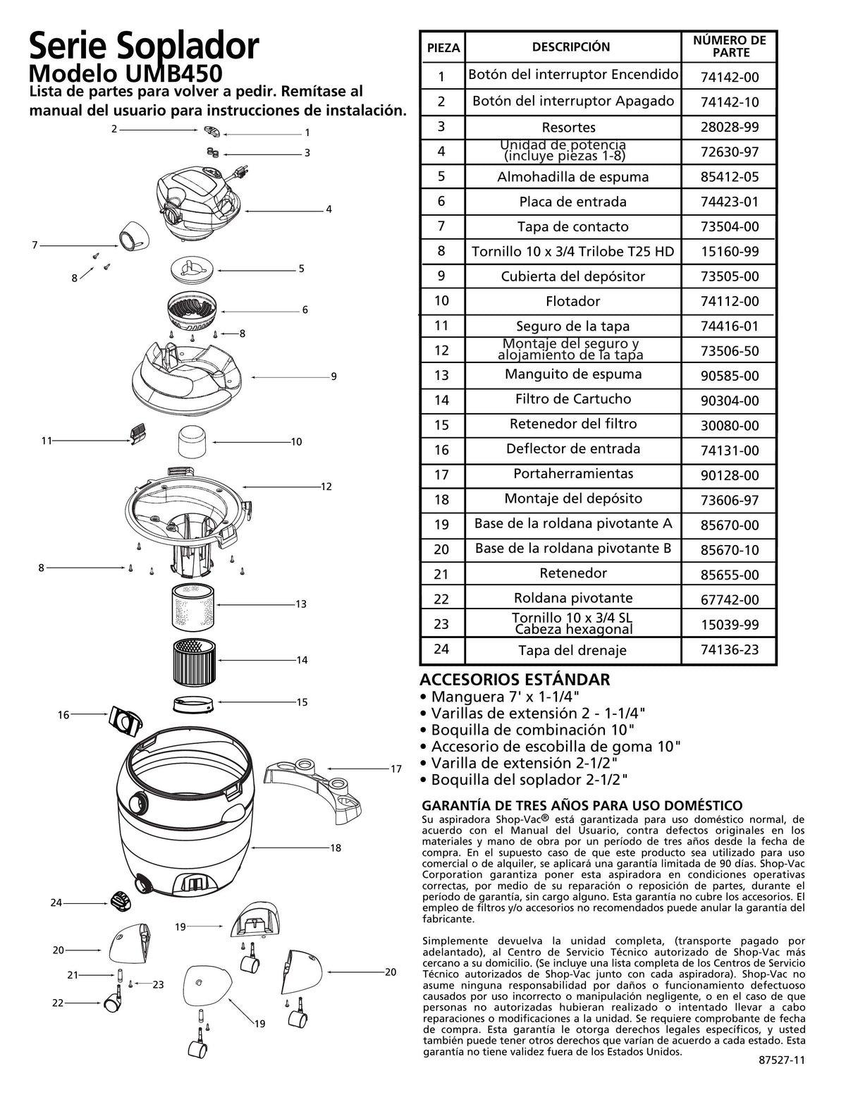 Shop-Vac Parts List for KA450 Models (2.5 Gallon* Purple / Gray AllAro