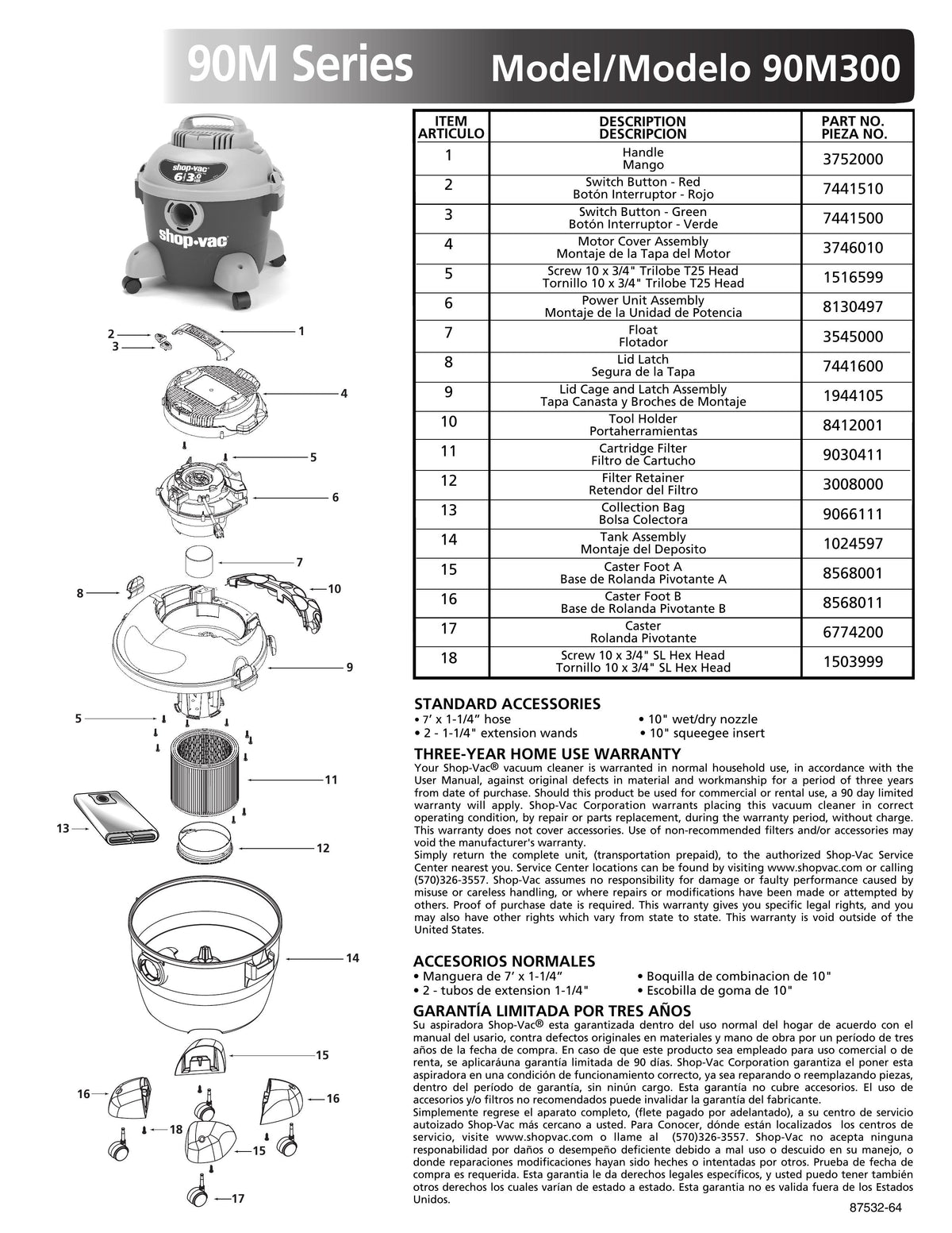 Shop-Vac Parts List for QAS60 Models (1.5 Gallon* Green / Gray