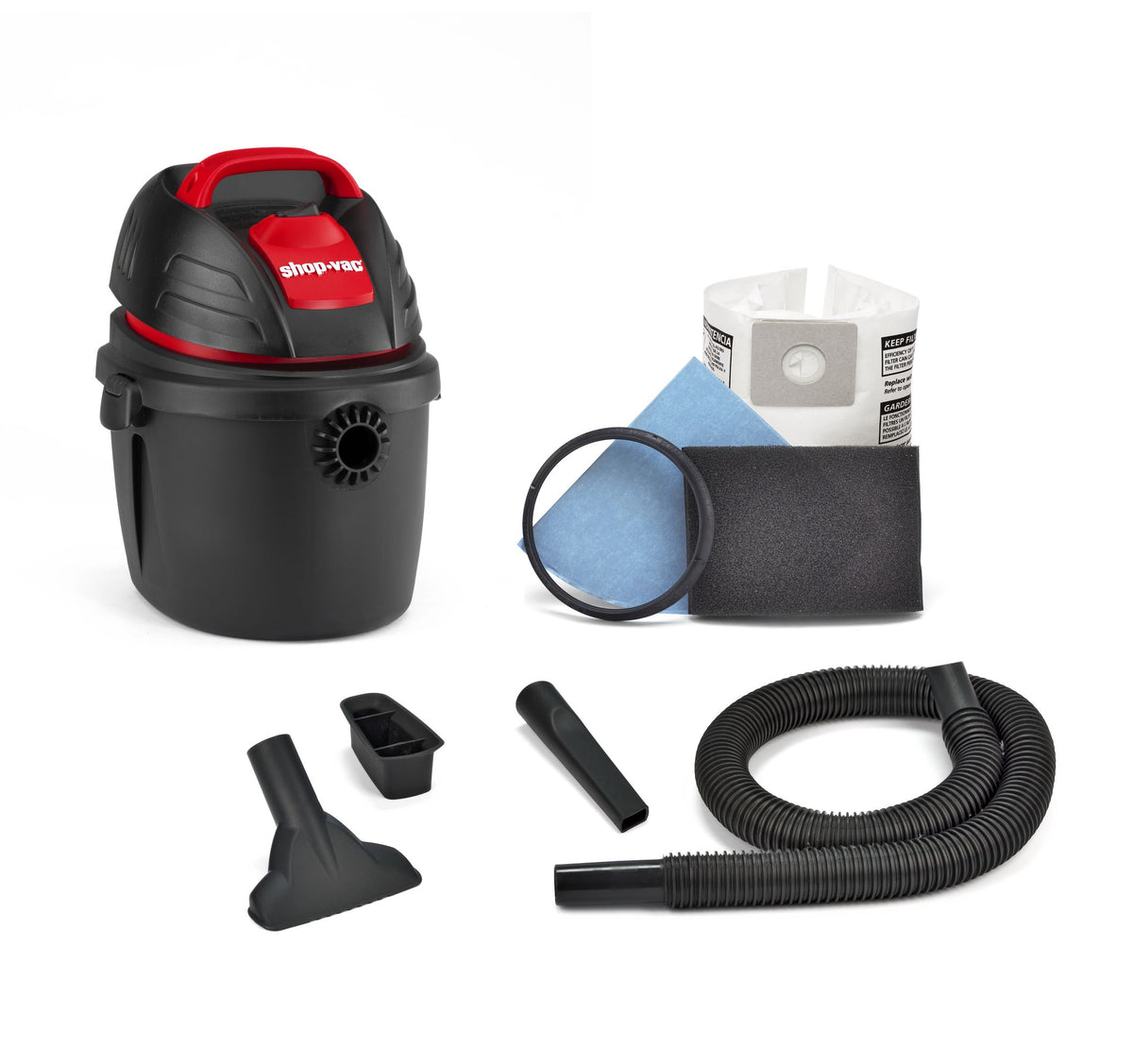 Shop-Vac 1.5 Gallon 2.0 Peak Wet Dry Vacuum, Portable Compact Shop Vacuum  with Collapsible Handle Wall Bracket & Attachments, ‎2030100