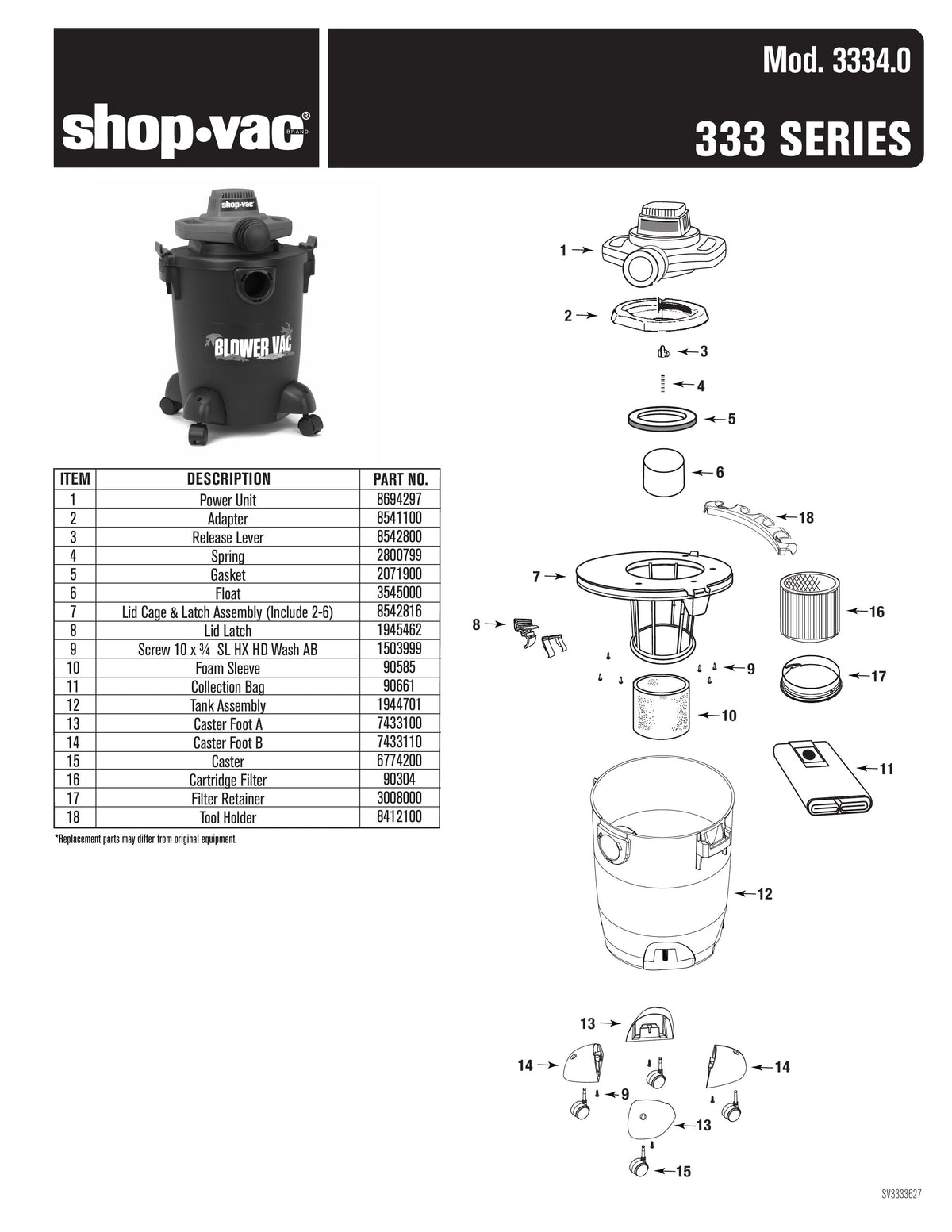 Shop Vac Parts List For 3334 Models 6 Gallon Red Black Blower Vac Shop Vac Store