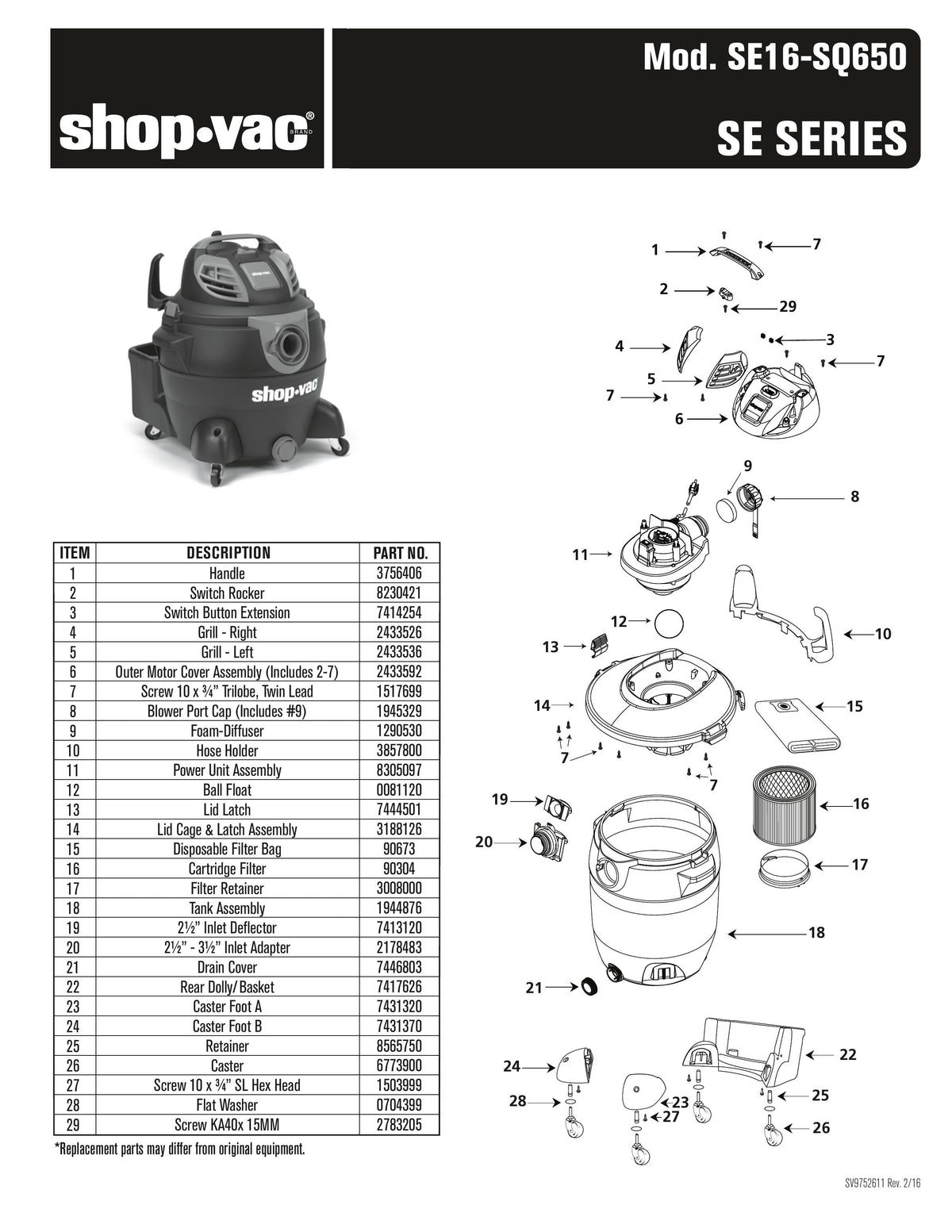 shop vac model se16 650c filter