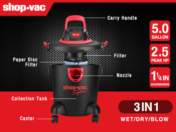 Shop-Vac 5 Gallon 2.5 Peak HP Wet/Dry Vac