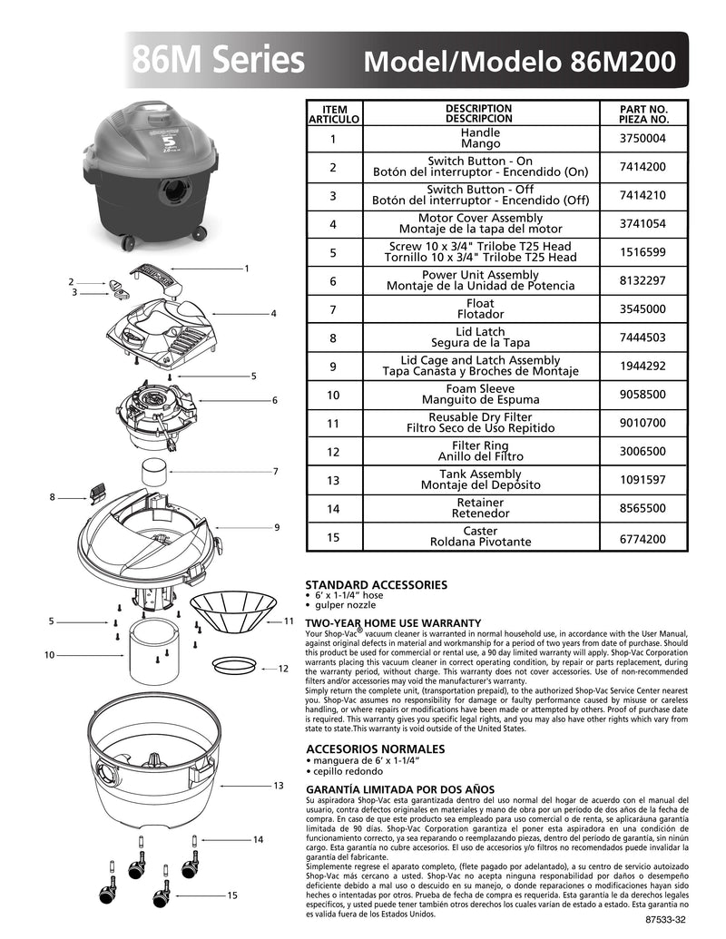 Shop-Vac Parts List for KA450 Models (2.5 Gallon* Purple / Gray