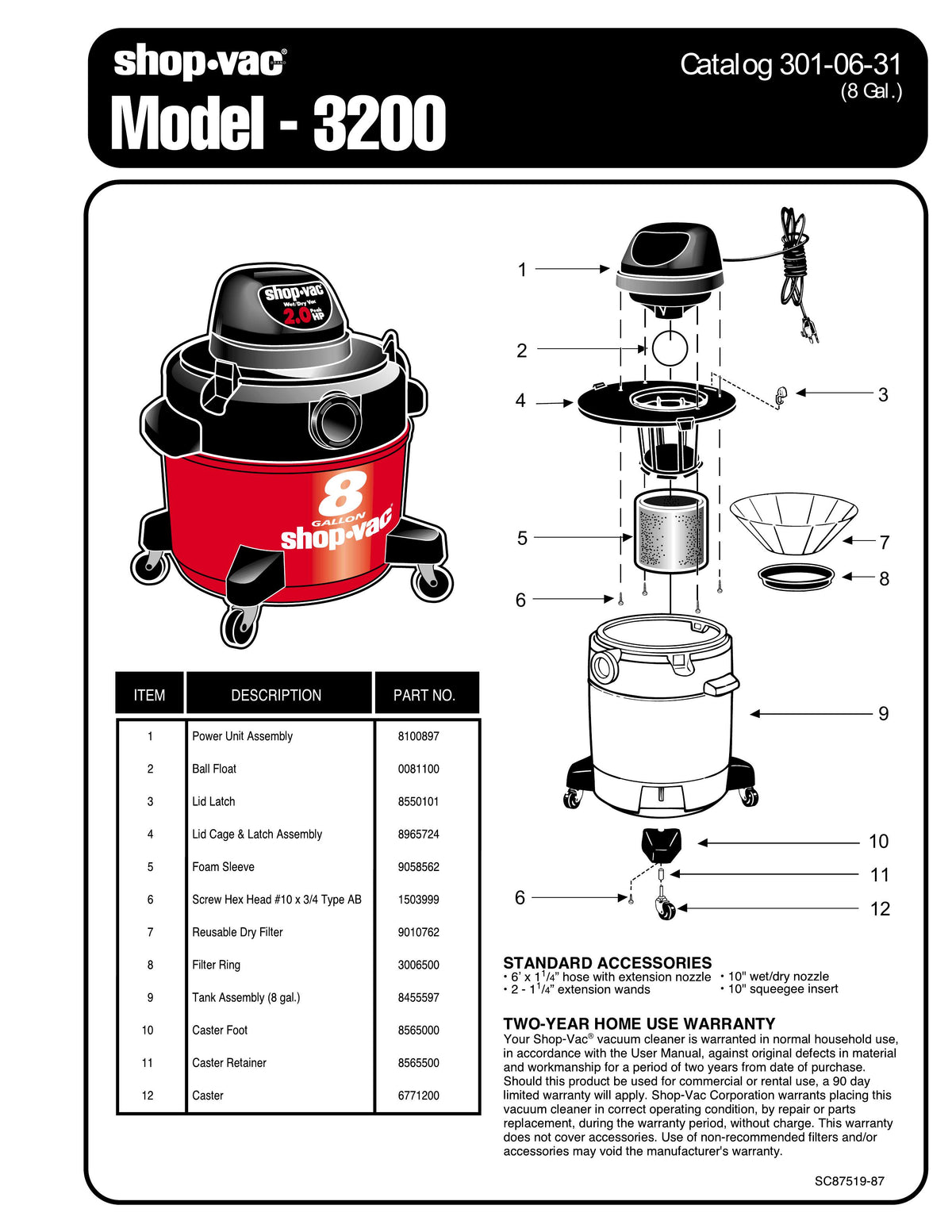 ShopVac Parts List for 3200 Models (8 Gallon* Vac) ShopVac Store