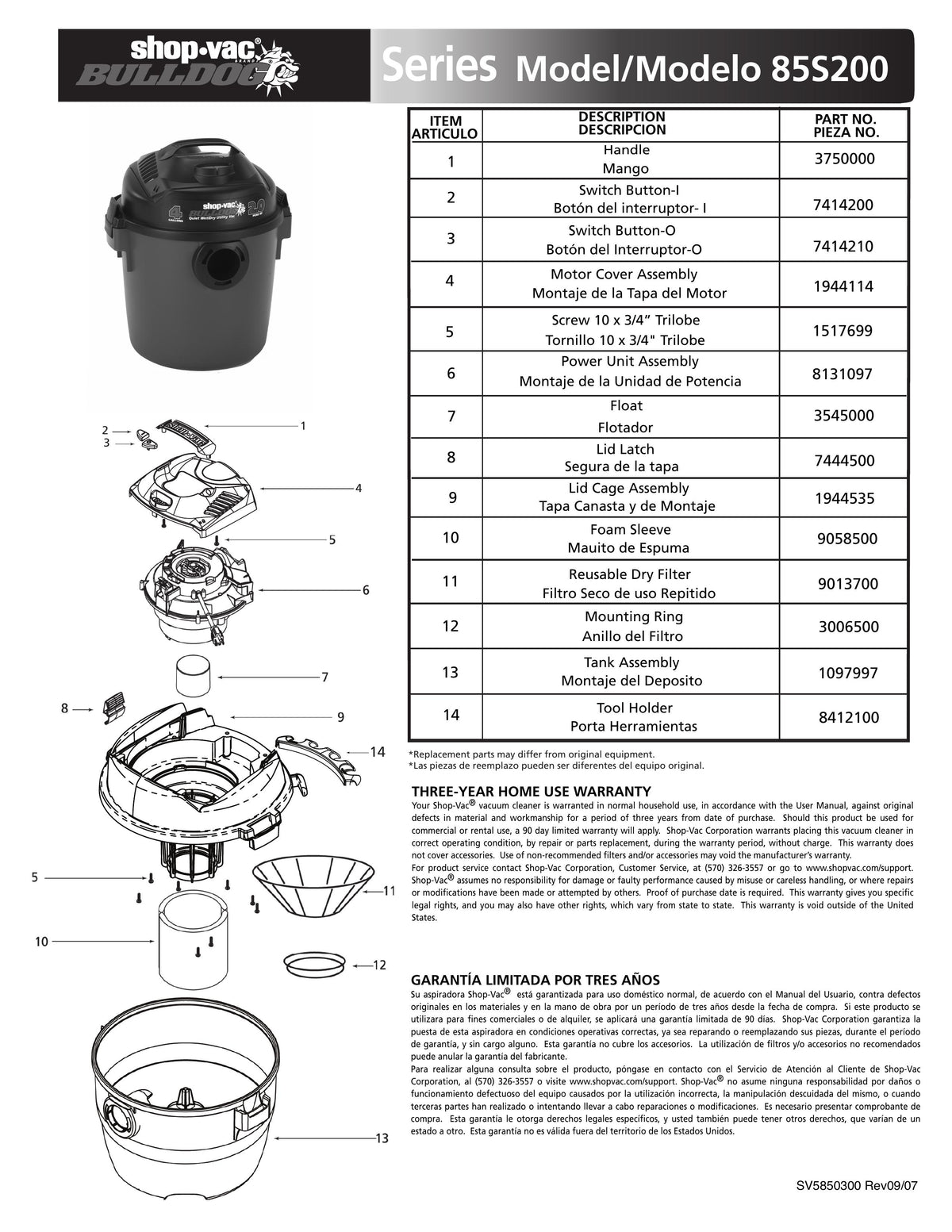 Shop Vac Parts List For 85s200 Models 4 Gallon Red Black Vac Shop Vac Store