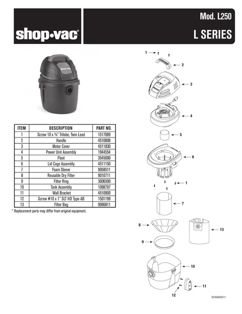 shop vac l250 bags